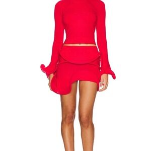 Red Sculpted Ruffle Mini Skirt Shirt Set Sid Neigum Medium Revolve